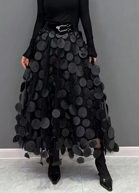 A Linie Polka Dot Maxi Rock Knöchellang in Schwarz