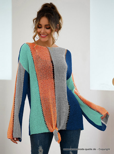 Twist Damen Strickjacke Pullover mit Kontrastfarben