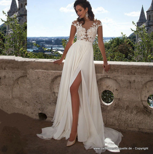Chifon Maxi Satndesamt Kleid Abendkleid Weiß