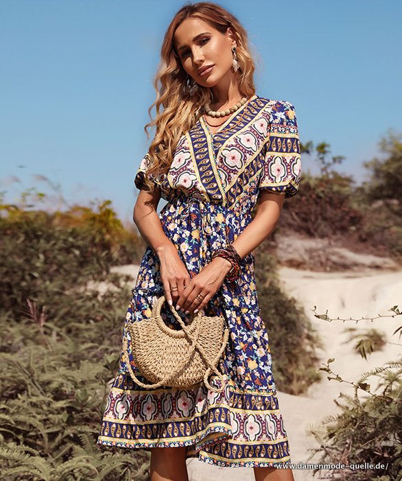Neues Modell Sommer Boho Kleid für Frauen Kurzarm 