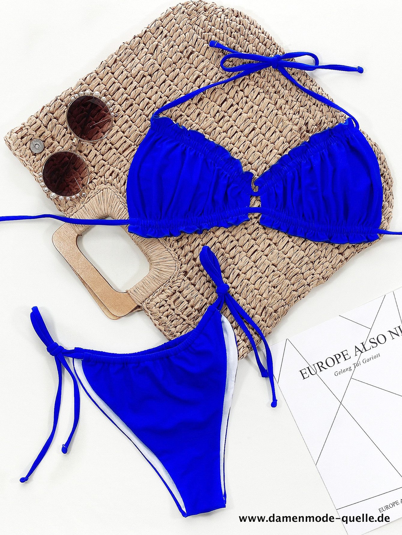 Sexy Rüschen Bikini Bademode Set Brasilianische Badeanzug Blau