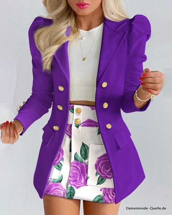 Sommer Blazer einreiher Jacke und Minirock set in Lila