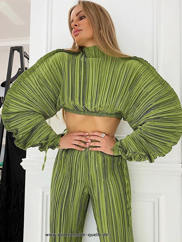 Sommer Crop Tops für Damen Langarm in Grün