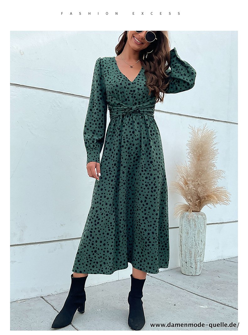 Sommermode Kleid für Frauen Chic Elegante Vorne Leopard Dot Midi Kleid