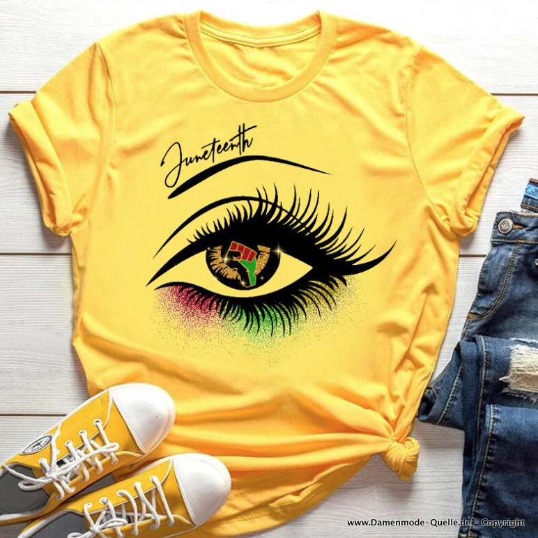 3D Augen Grafik Print Damen T-Shirt in Gelb