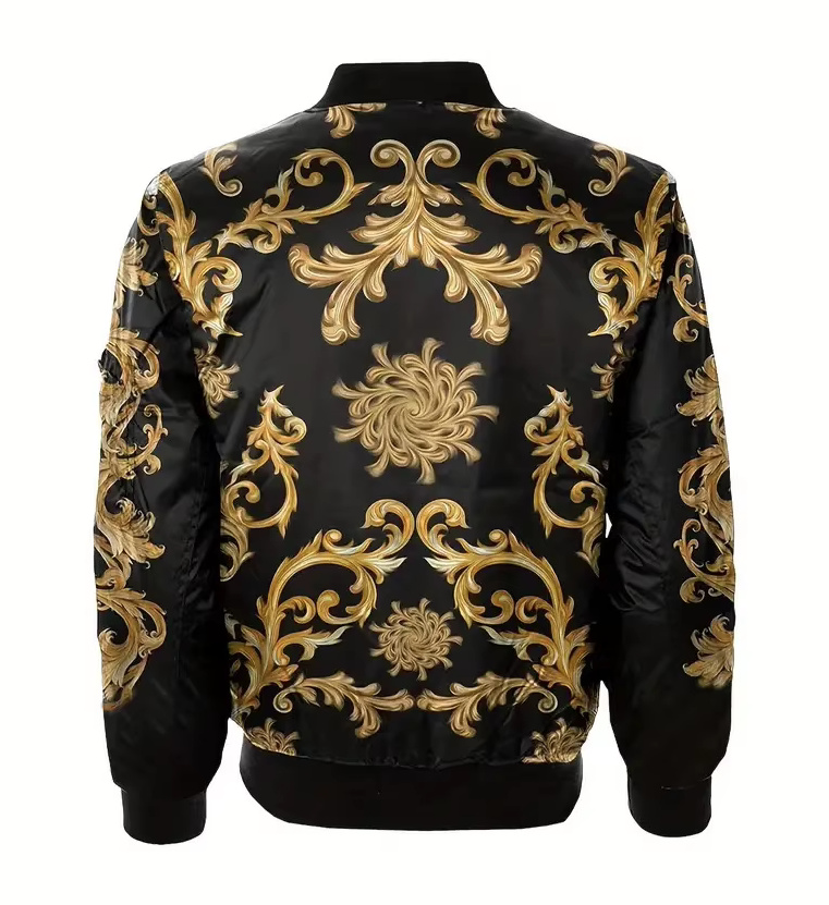 3D Print Herren Bomber Jacke Adam Schwarz Gold