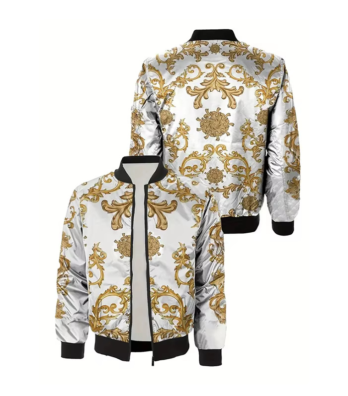 3D Print Herren Bomber Jacke Adam Weiß Gold