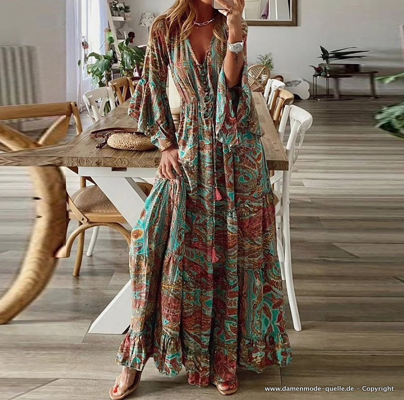 A Linie Boho Maxikleid Lang mit Blumenmuster