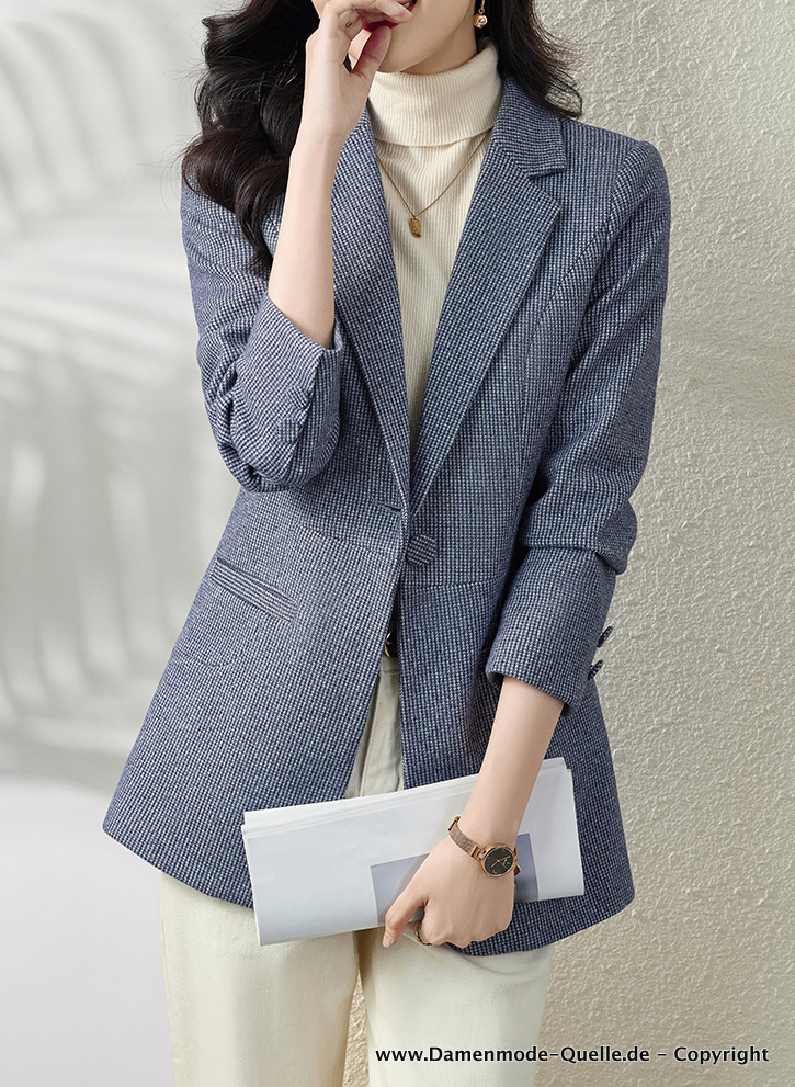 A-Linie Business Damen Blazer in Blau mit Einem Knopf