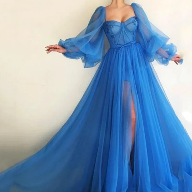 A Linie Chiffon Abendkleid Elia in Hell Blau
