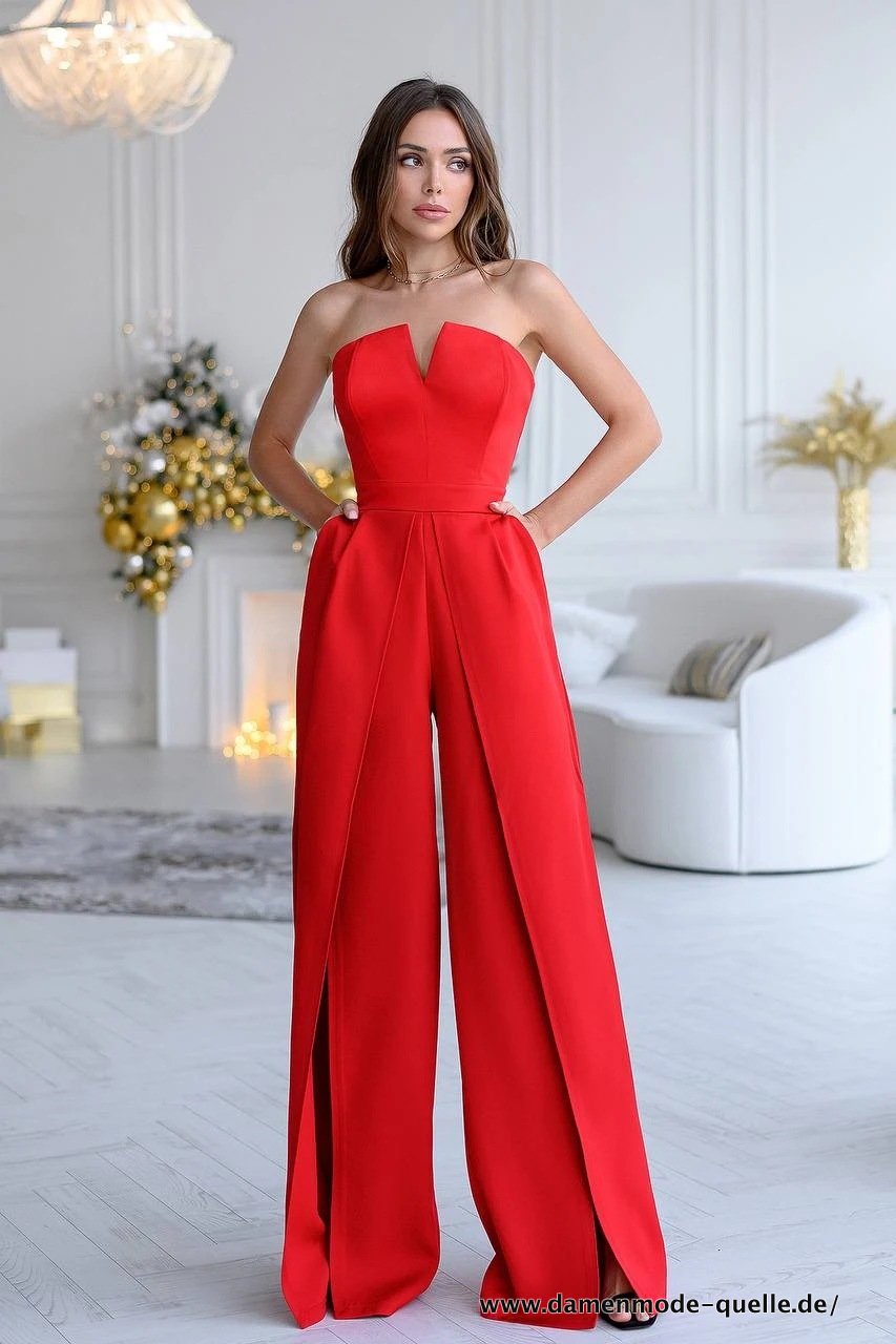 A Linie Jumpsuits Einteiler Schulterfrei Elegant in Weiß Rot oder Schwarz