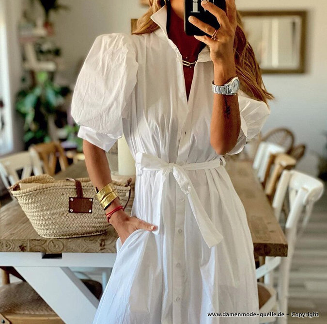 A Linie Maxi Blusenkleid Sommerkleid in Weiß