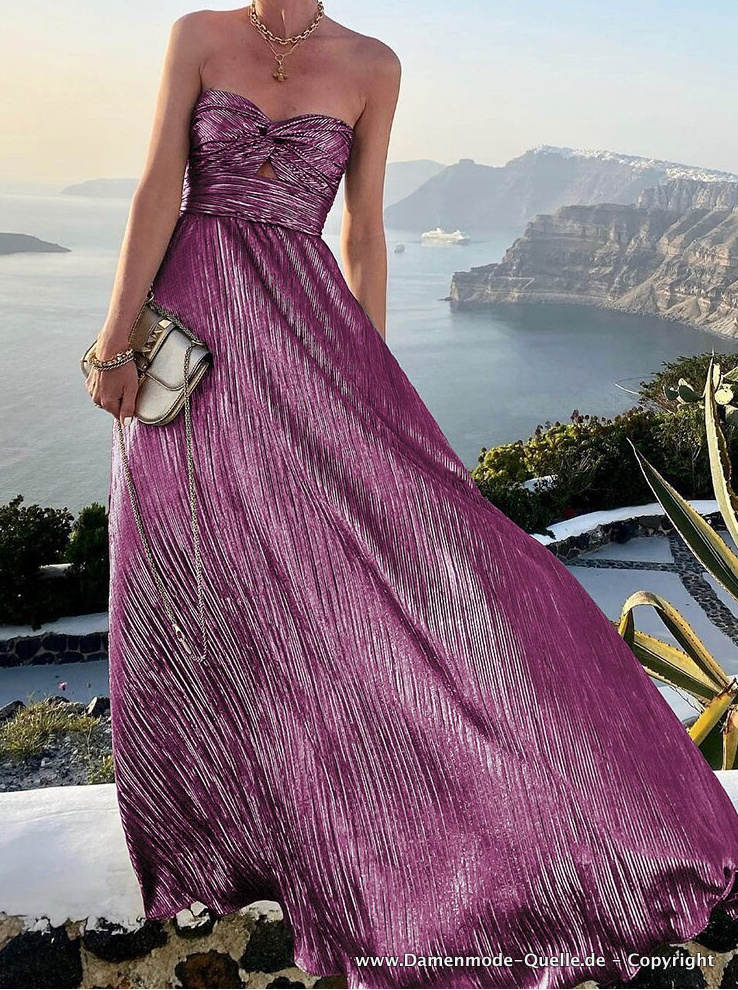 A Linie Maxi Sommerkleid Elegant mit Twist Dekollete in Lila Bodenlang