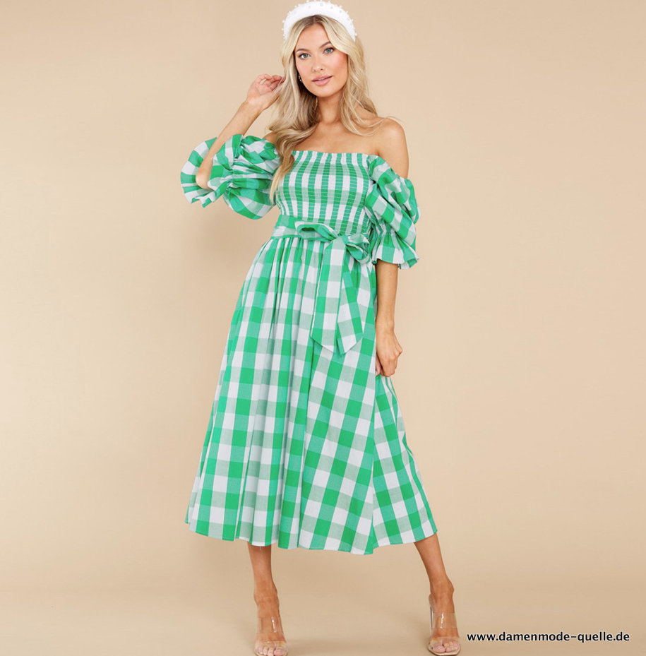 A Linie Maxi Sommerkleid Grün Weiß Kariert