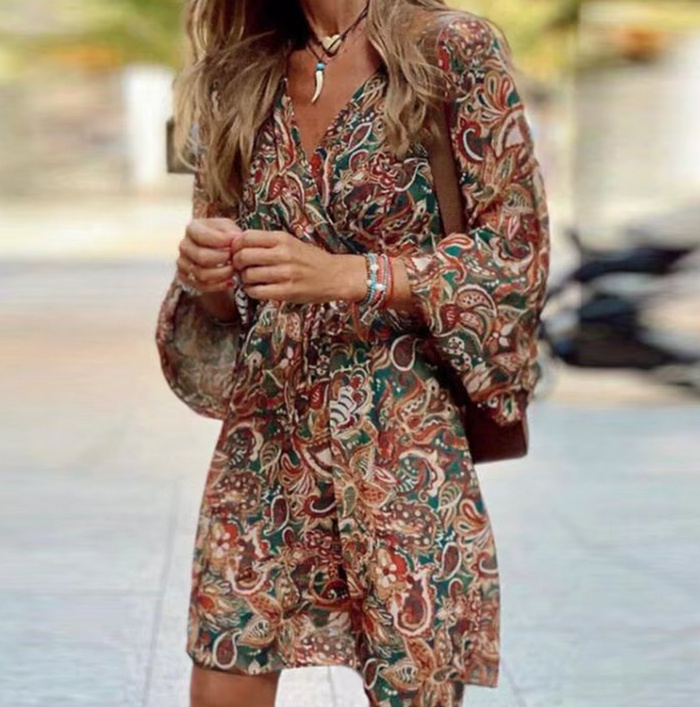  A-Linie Midi Boho Sommerkleid 2025 Khaki