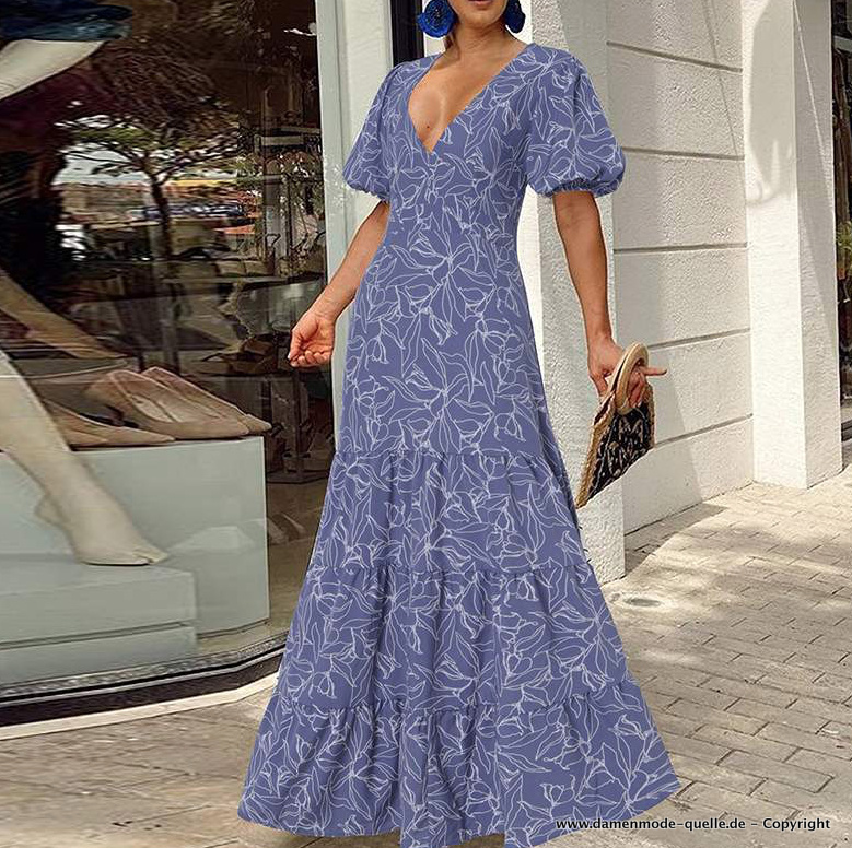 A Linie Print Kleid mit Puffärmel Elegant in Lila