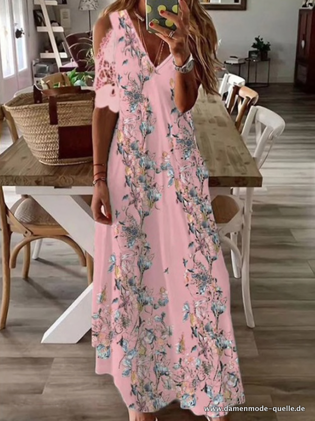  A Linie Sommer Maxikleid in Rosa mit Blumenmuster Lang