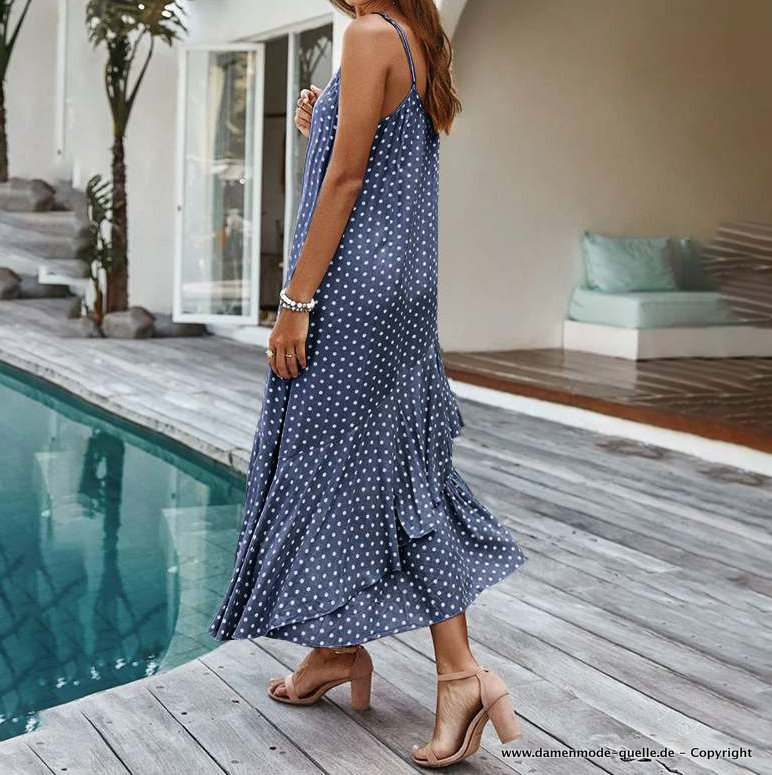 A Linie Sommerkleid mit Spaghettiträger in Blau Gepunktet