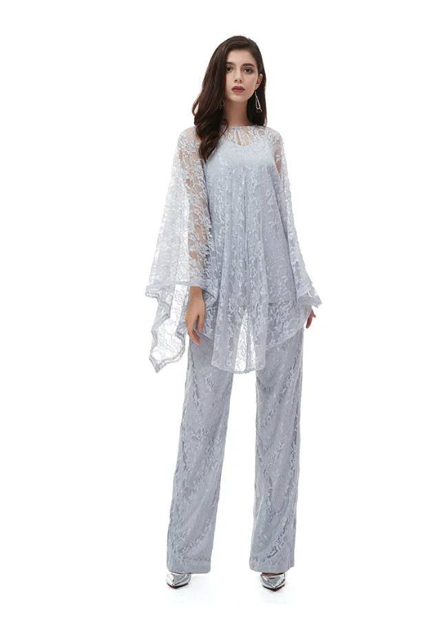 Abendoutfit für Damen Elegant in Silber Dreiteilig