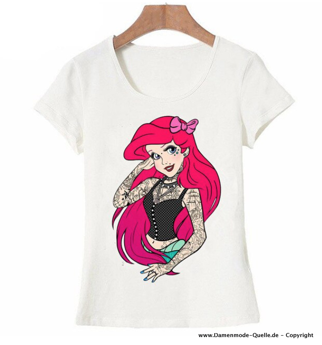 Arielle Cartoon Print Damen T-Shirt in Weiß