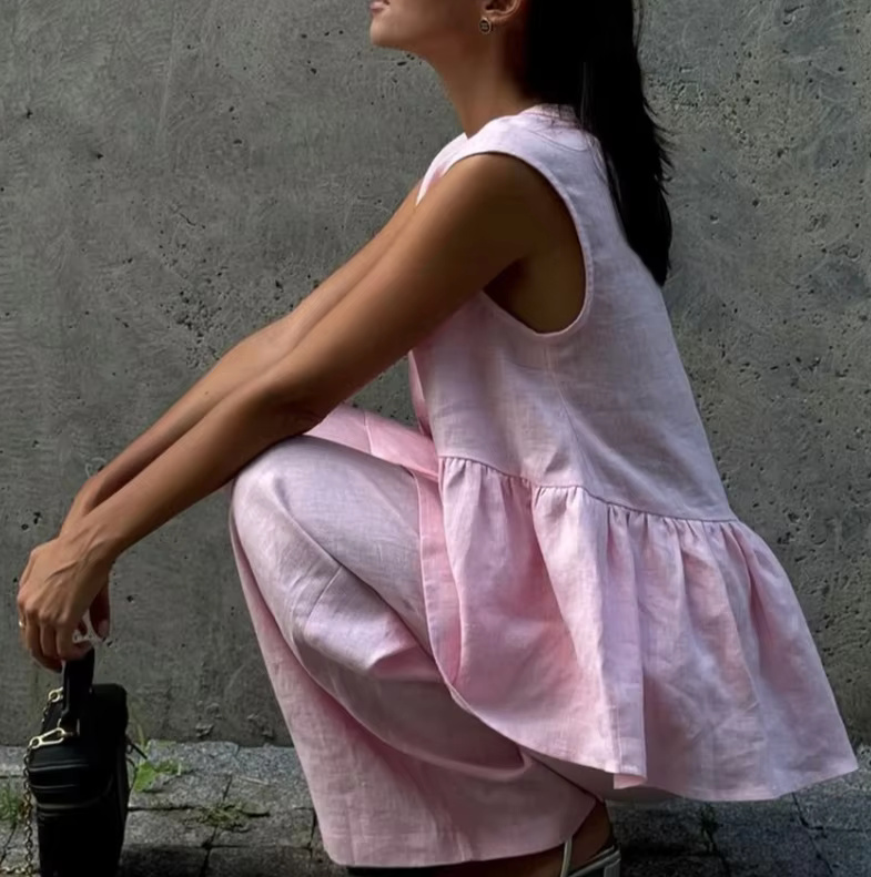 Ärmelloses Damen Sommer Set 2025 in Rosa