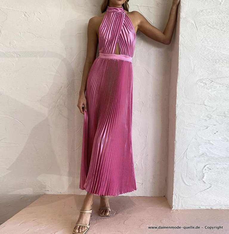 Ärmelloses Plissee Sommerkleid Elegant in Pink