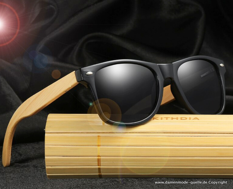 Bambus Brille Sonnenbrille für Herren mit Etui