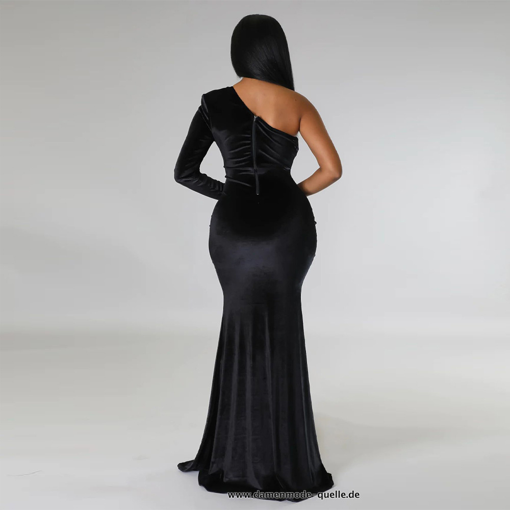 Bodenlanges Samt Meerjungfrau Bodycon Midi Kleid in Schwarz