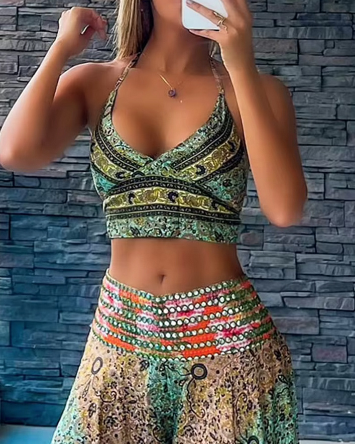 Boho Style Sommer Set 2025 Crop Top mit Hose