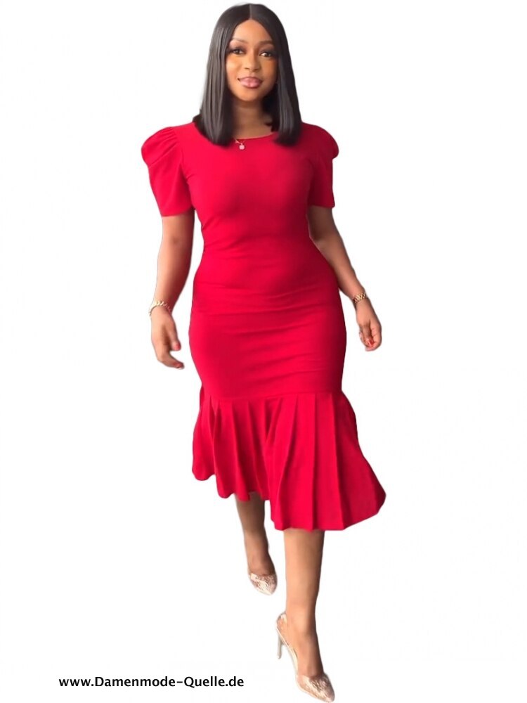 Büro Plissee Damen Kleid  2023 Elegante Büro Mode in Rot