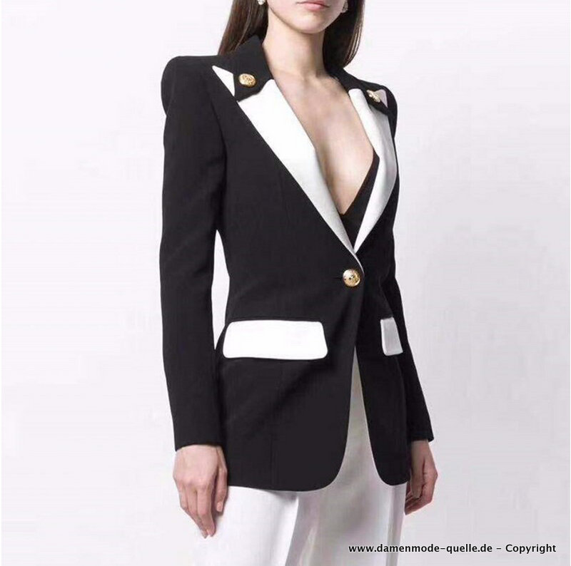 Business Damen Blazer in Schwarz Weiß Elegant