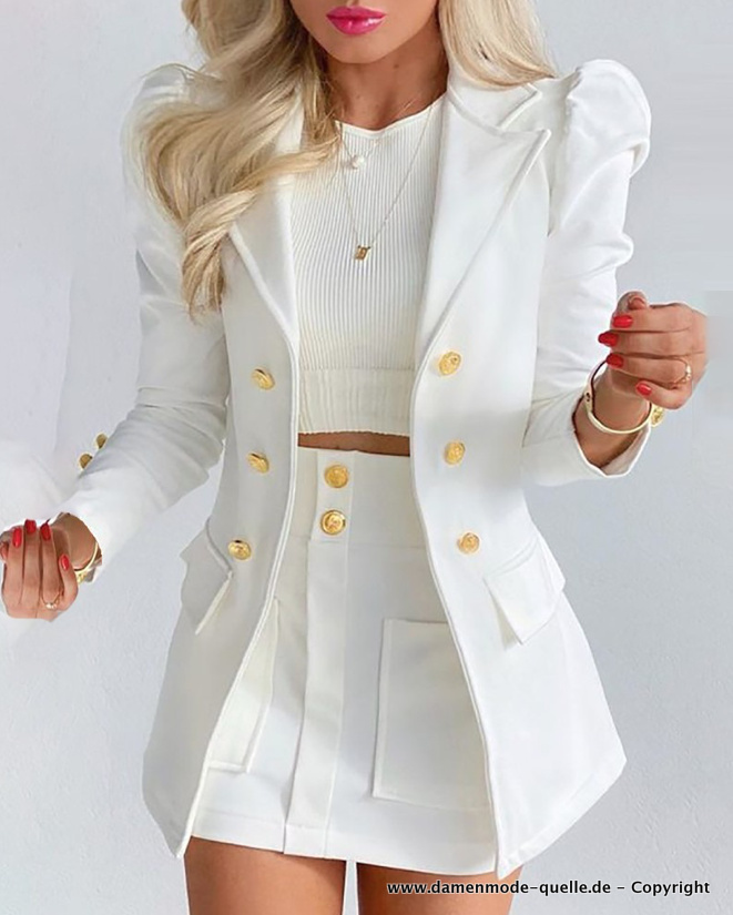 Business Damen Kostüm mit Sexy Minirock in Weiß