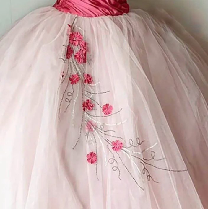 Bustie Abendkleid in Pink Rosa mit Tüll Rock und Blumen