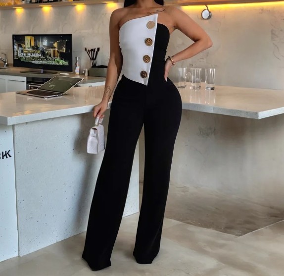 Bustie Einteiler Jumpsuit 2025 Elegant in Schwarz Weiß