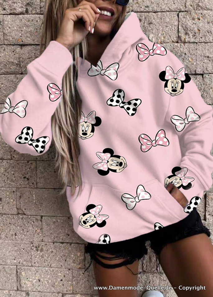 Cartoon Disney Minnie Print Hoodie für Damen Altrosa 