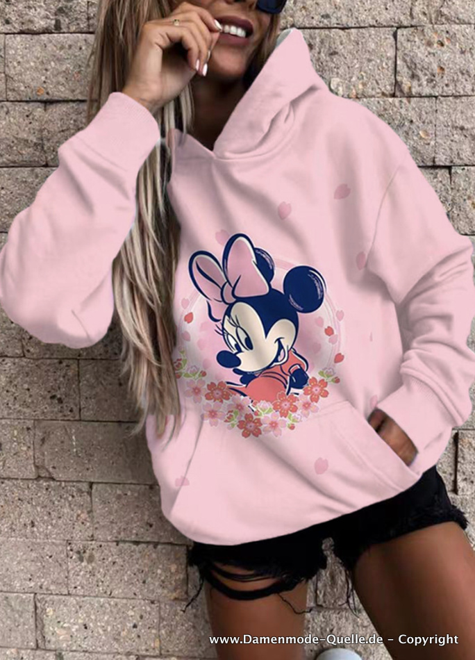 Cartoon Disney Minnie Print Hoodie für Damen Rosa 