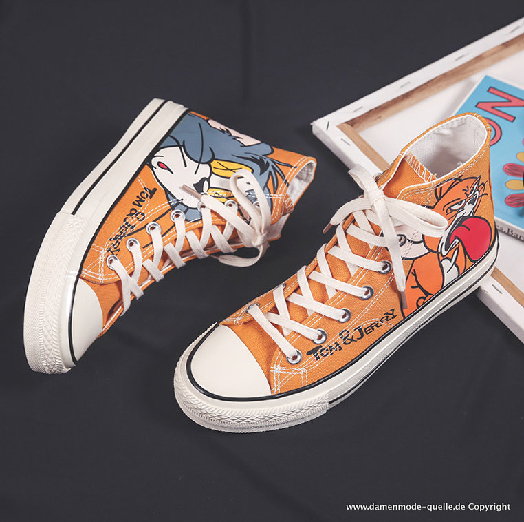 Cartoon Print Tom und Jerry Damen Sneakers in Orange