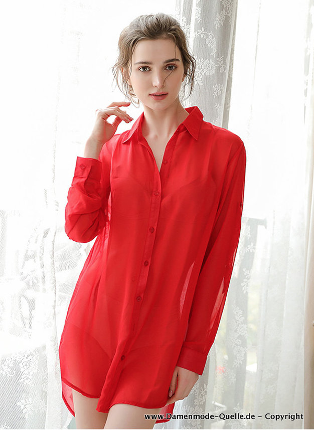 Chiffon Damen Bluse Elegant in Rot Langarm