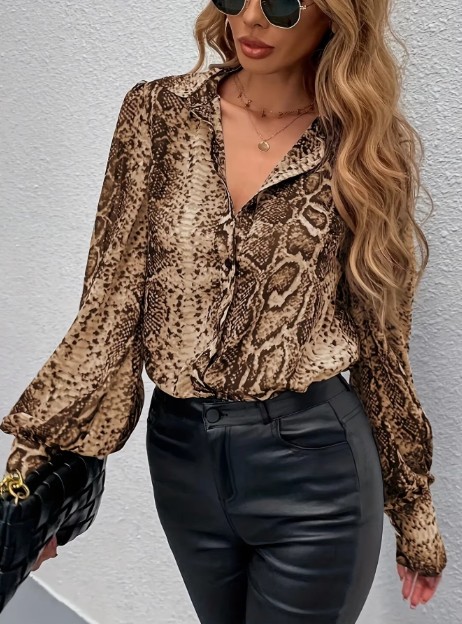 Chiffon Langarm Damen Bluse Dagmar mit Leo Muster