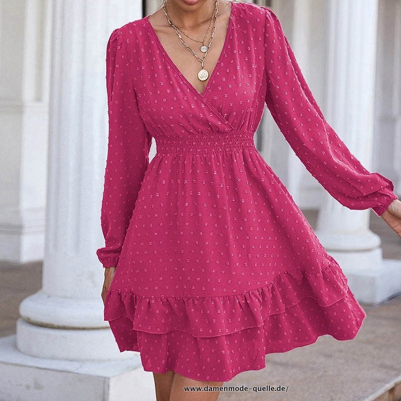 Chiffon V-Ausschnitt Sommerkleid 2023 Pink