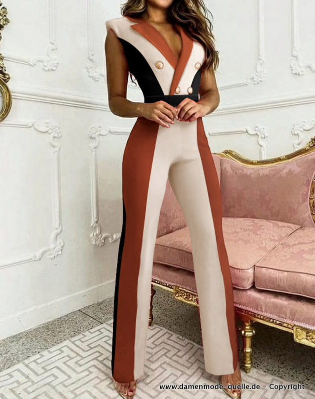 Colorblock Onepice Jumpsuit Einteiler Elegant Schmal