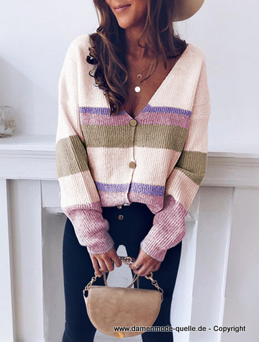 Contrast Color Strickjacke Cardigan Sweater für Damen