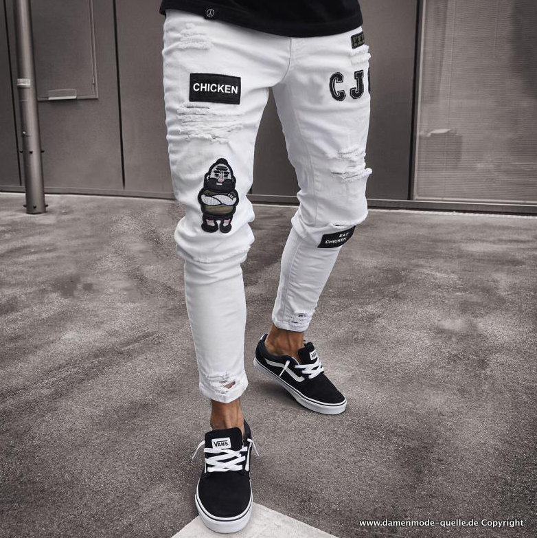 Cowboy Style Cut Out Herren Jeans mit Stick in Weiß