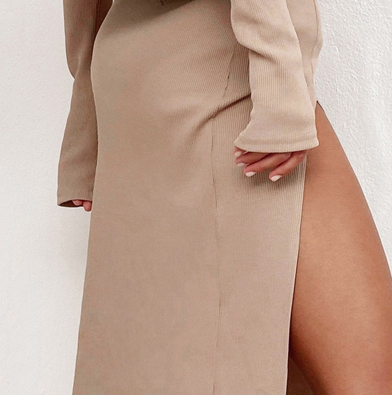 Damen 2023 Elegantes Stehkragen  Pullover Kleid Langarm Pullover  Midi Kleid