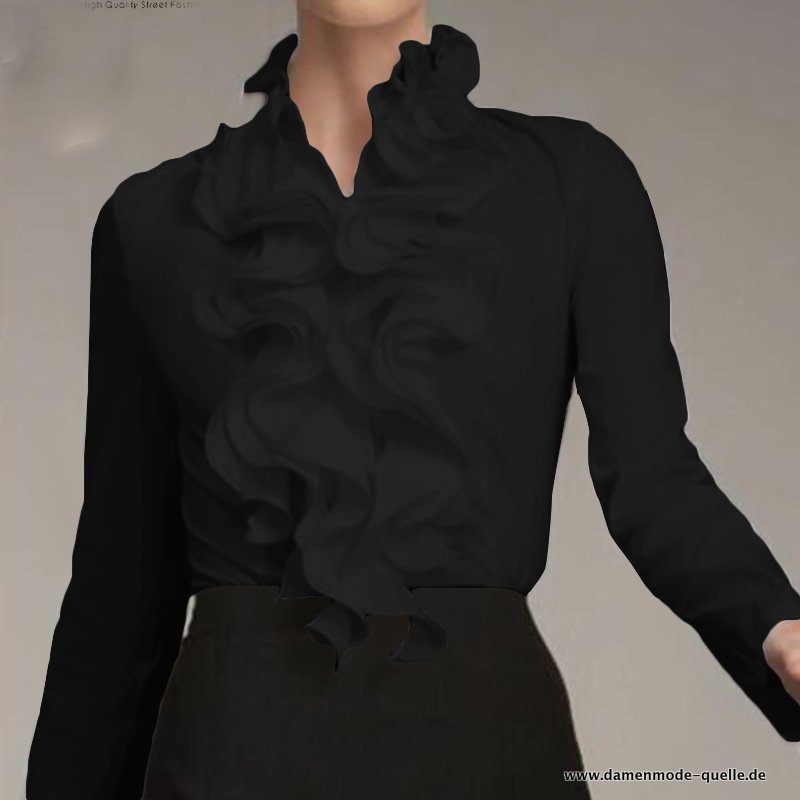 Damen Asymmetrische Rüschenbluse Bluse in Schwarz