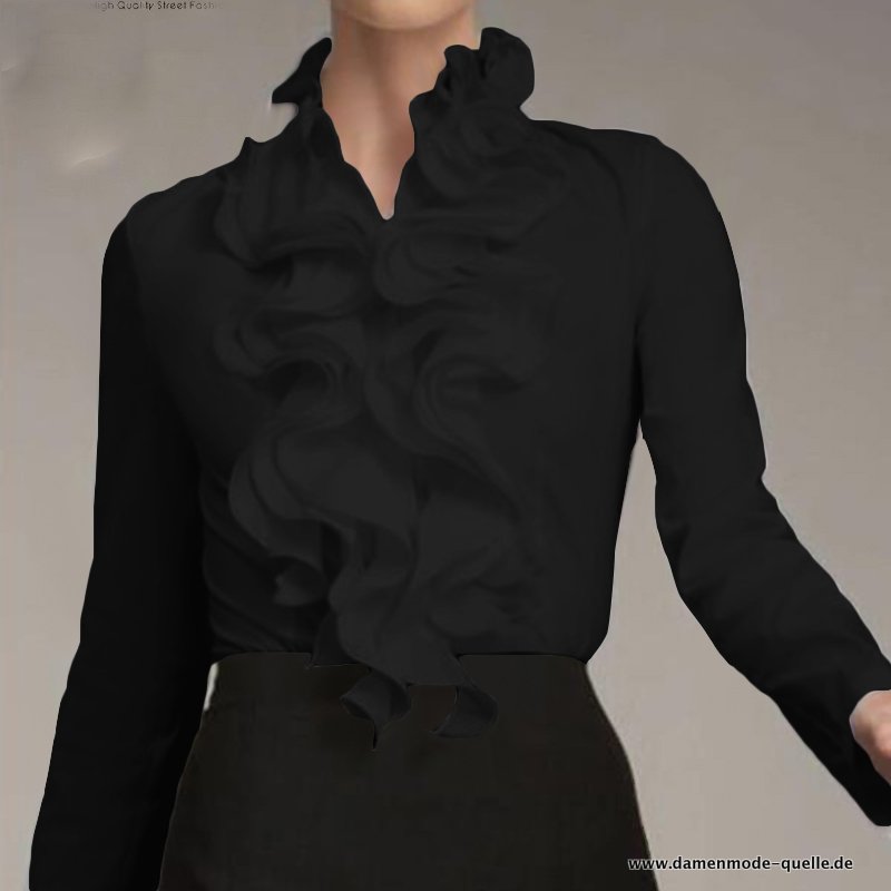 Damen Asymmetrische Rüschenbluse Bluse 2023 in Schwarz