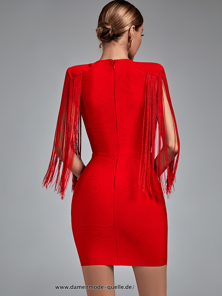 Damen Bodycon Kleid V-Ausschnitt Maxi Sommer in Rot