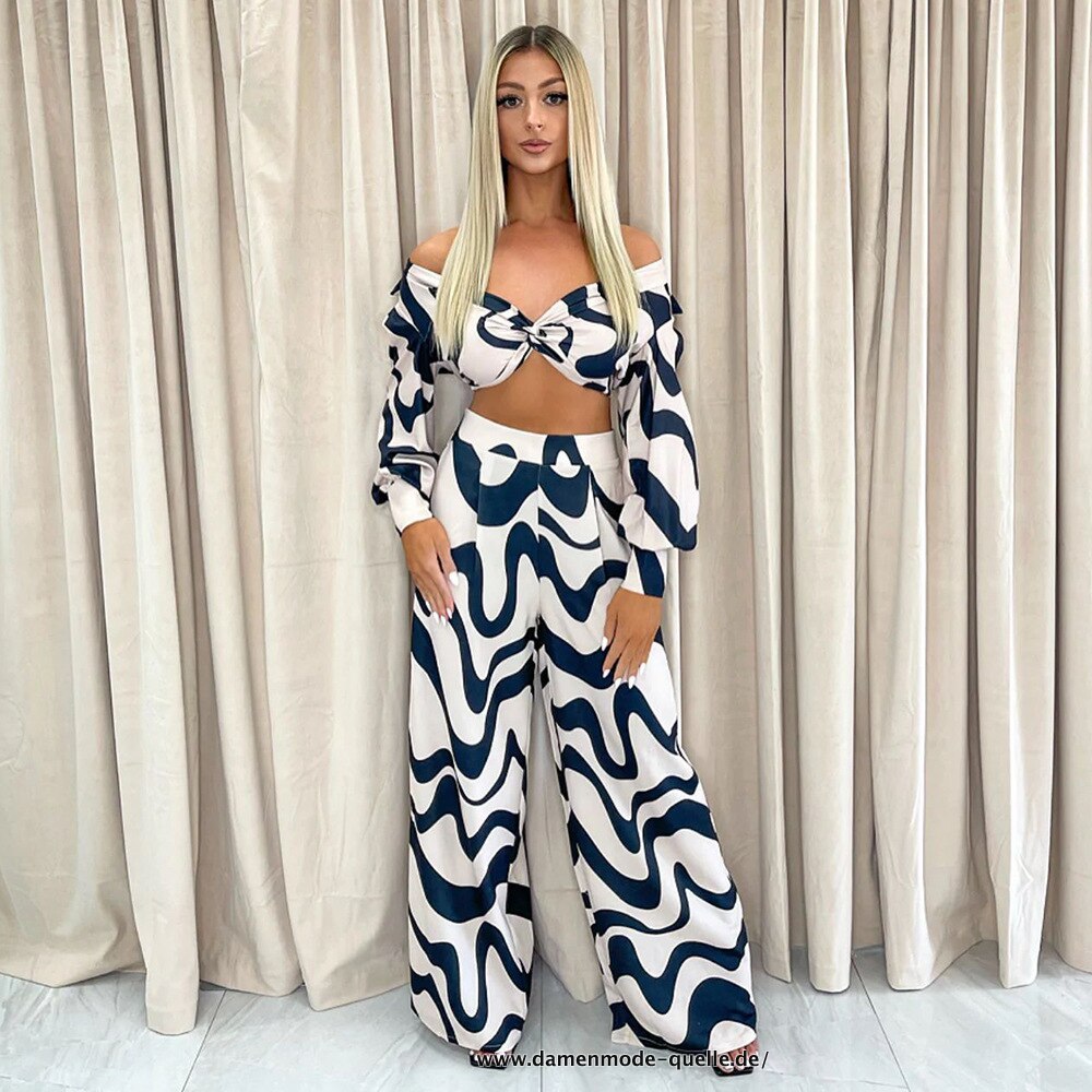 Damen Breites Bein Gerade Hosen Set und Crop Top Streetwear 2er Set in weiß