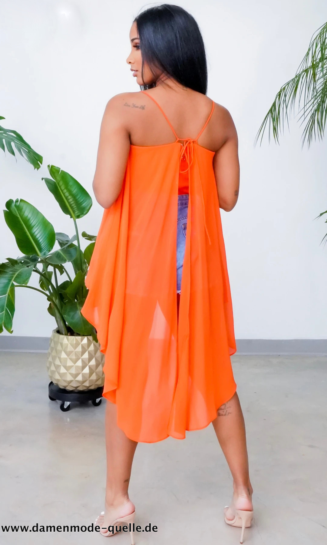 Damen Chiffon Spaghettiträger Top 2023 Street Fashion in Orange