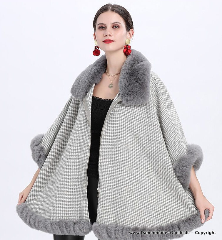 Damen Herbst Winter Kaschmir Poncho Alessandra Silber